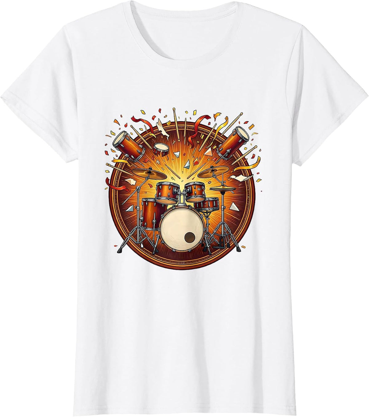 Exploding Drum Kit Confetti Burst Graphic T-Shirt - White