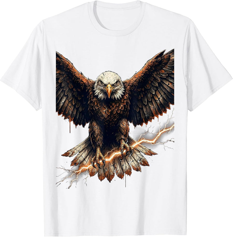 Men's Bald Eagle Lightning Bolt American Pride Graphic T-Shirt - White