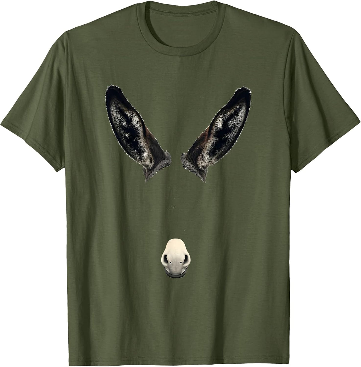 Men's Donkey Ears Funny Animal Lover Novelty Humor T-Shirt - Olive Green
