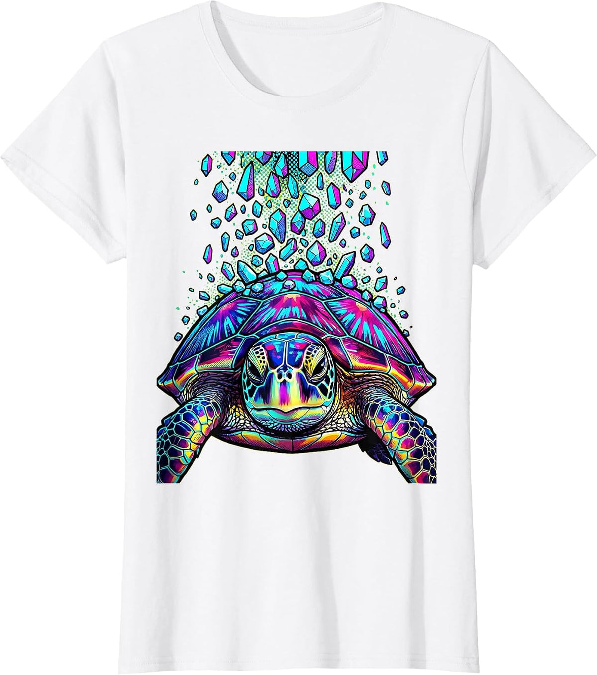 Women's Sea Turtle Salty Ocean Salt Crystal Graphic T-Shirt - White