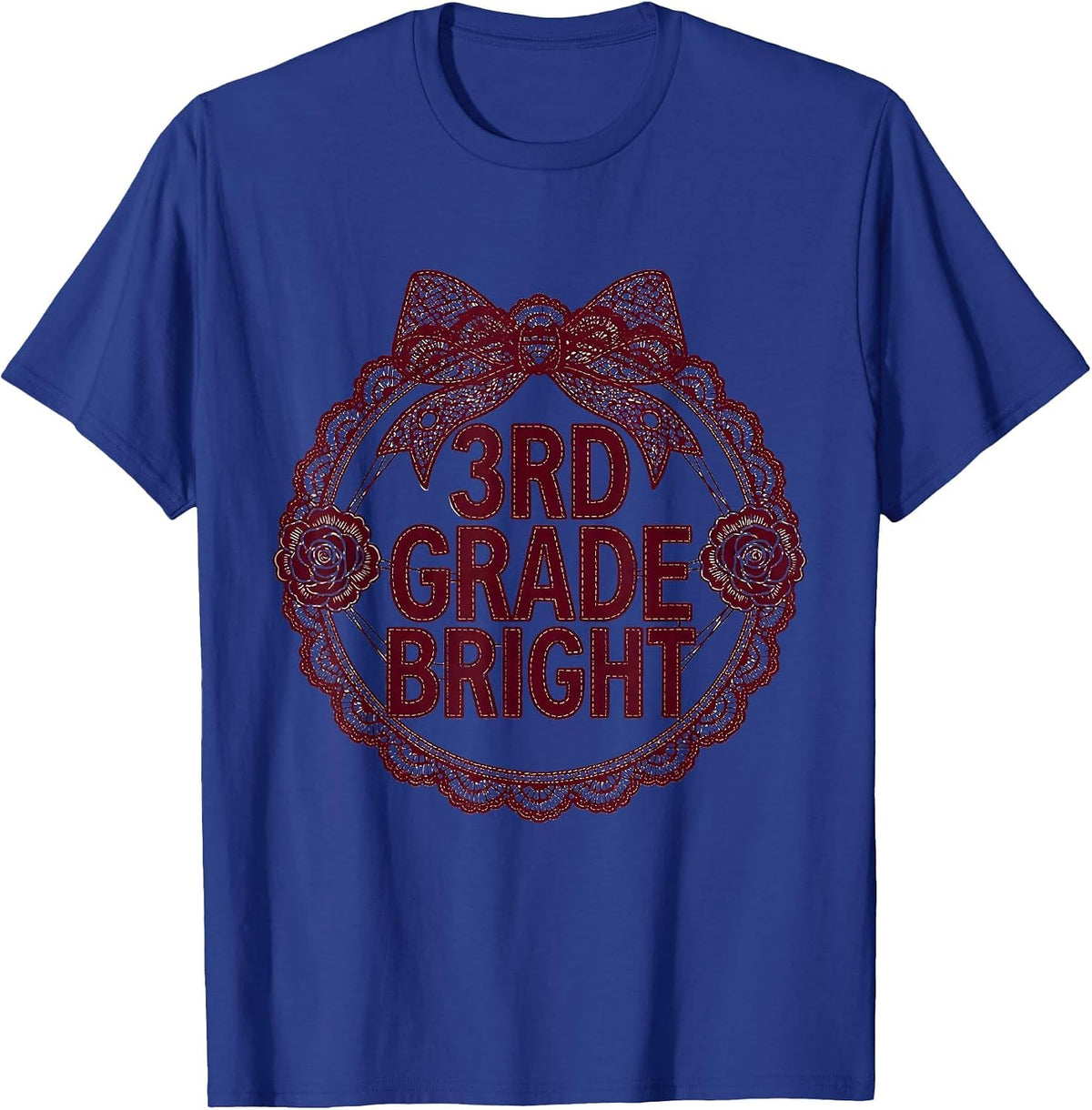 3rd Grade Bright Lace Cutwork Back to School Coquette Bow T-Shirt - Royal Blue