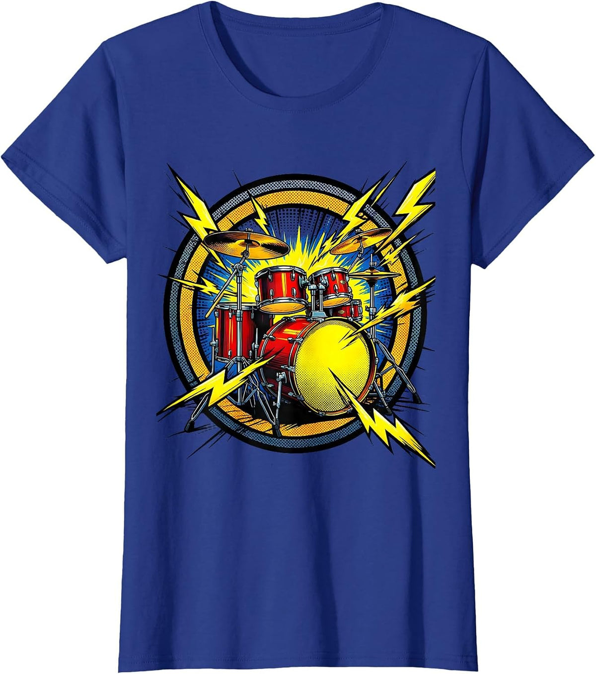 Women's 90s Band Drum Kit Lightning Bolt Illustration T-Shirt - Royal Blue