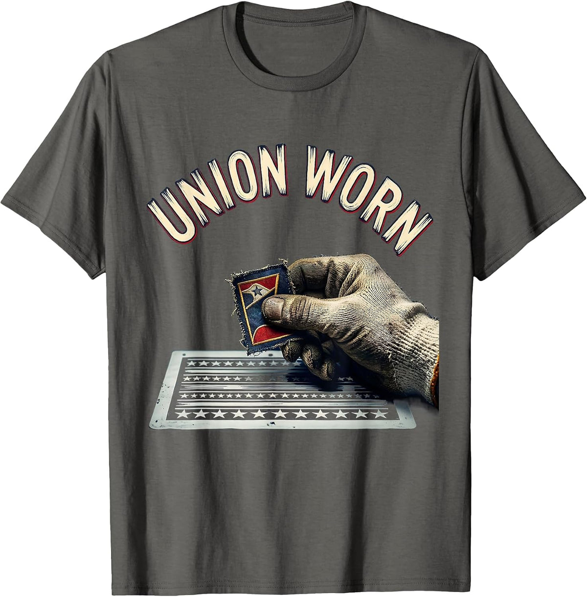 Union Worn Patriotic Labor Day Worker Pride Blue Collar T-Shirt - Asphalt Grey