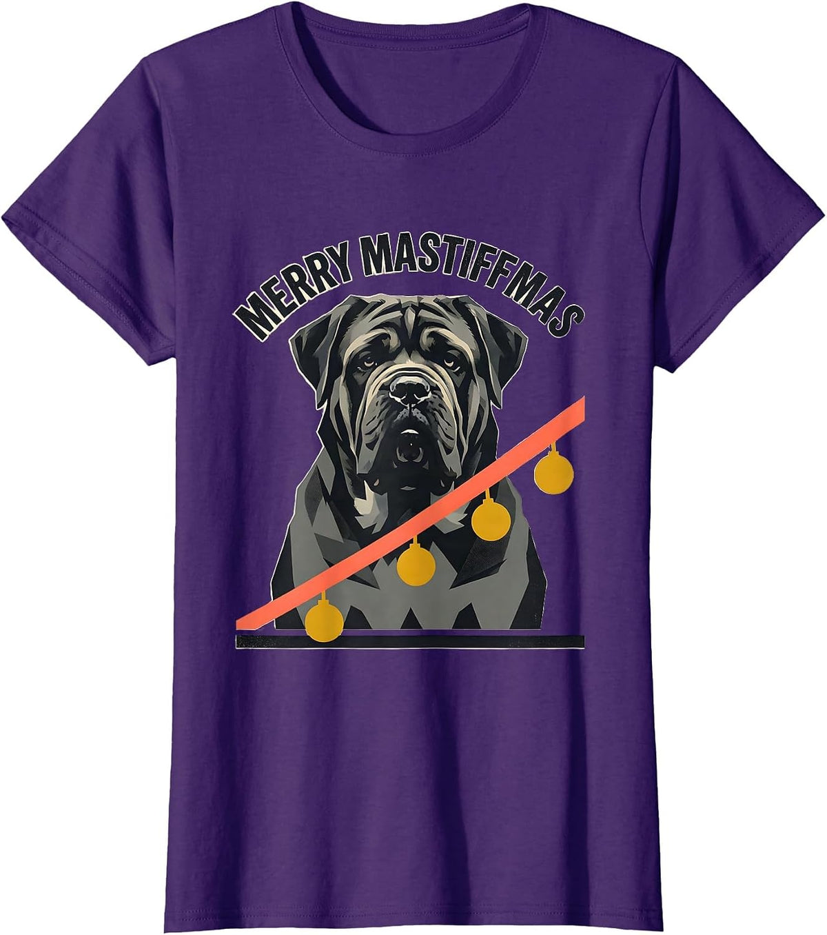 Women's Merry Mastiffmas Midcentury Modern Christmas Dog Breed Lover T-Shirt - Purple