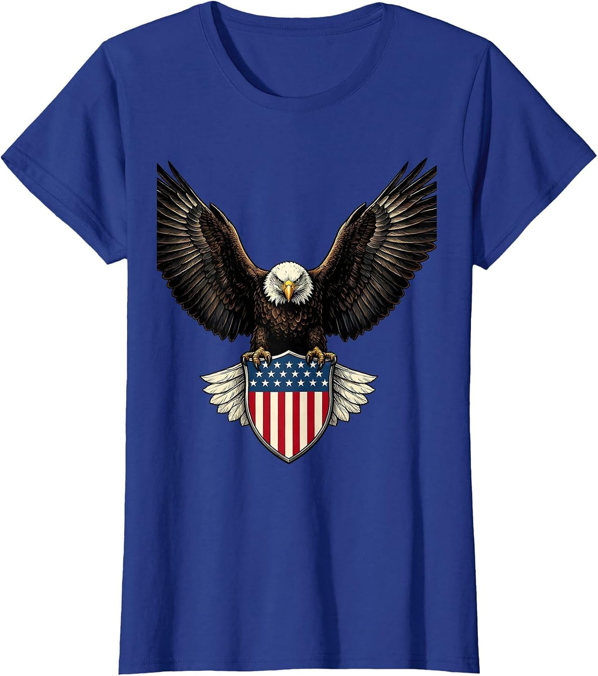 Women's Bald Eagle American Flag Shield Patriotic Tee T-Shirt - Royal Blue