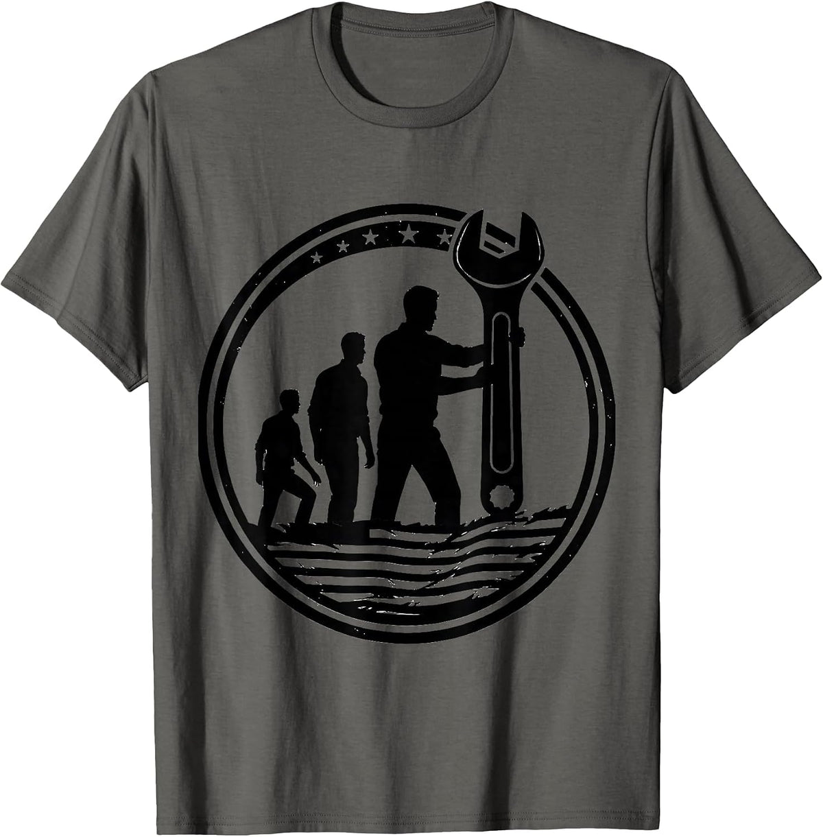Men's Sealed Mechanic Badge Oilfield Worker Patriotic Tough Labor T-Shirt - Asphalt Grey