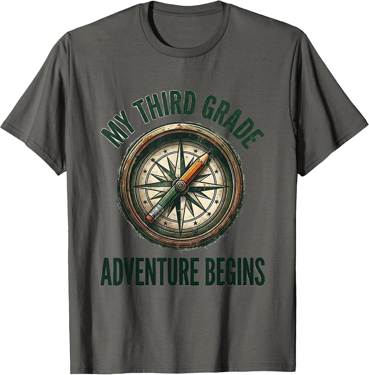 My Third Grade Adventure Begins Vintage Third Grade Back T-Shirt - Asphalt Grey