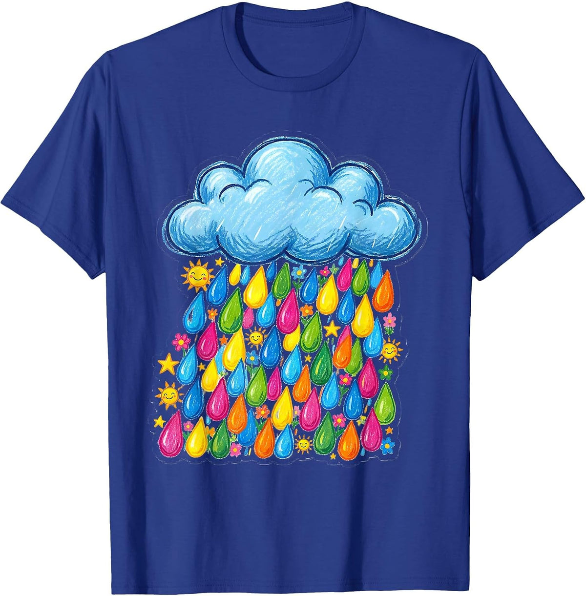 Men's Preschool Teacher Cloud Colorful Letter Rain Design T-Shirt - Royal Blue