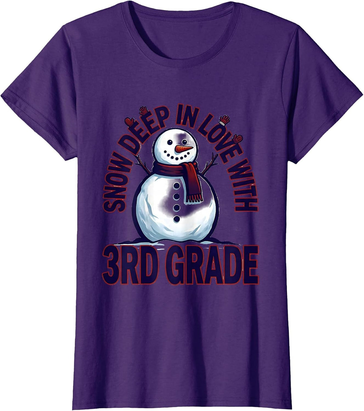 Women's Snow Deep In Love With 3rd Grade Funny Teacher Christmas T-Shirt - Purple