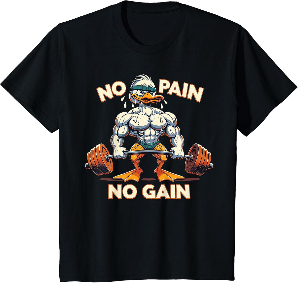 No Pain No Gain - Muscular Funny Duck Weightlifting Workout T-Shirt - Black