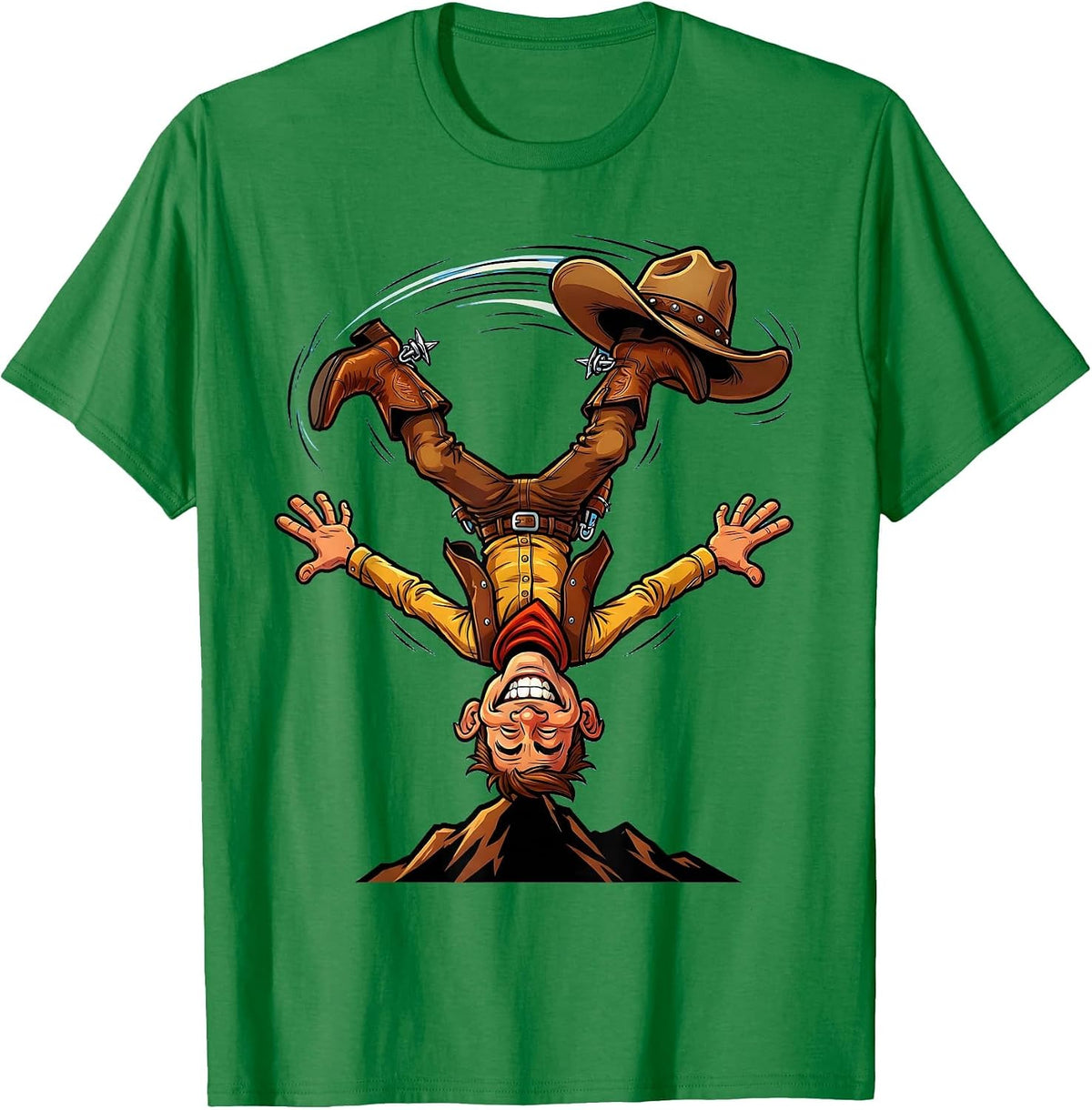 Men's Cowboy Hat Cartwheel Funny Gymnastics Western T-Shirt - Kelly Green