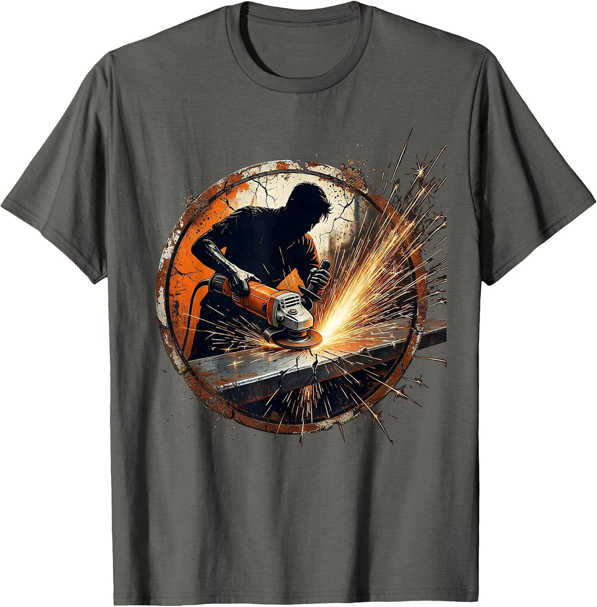 Grinder Sparks Welder Graphic Tee T-Shirt - Asphalt Grey