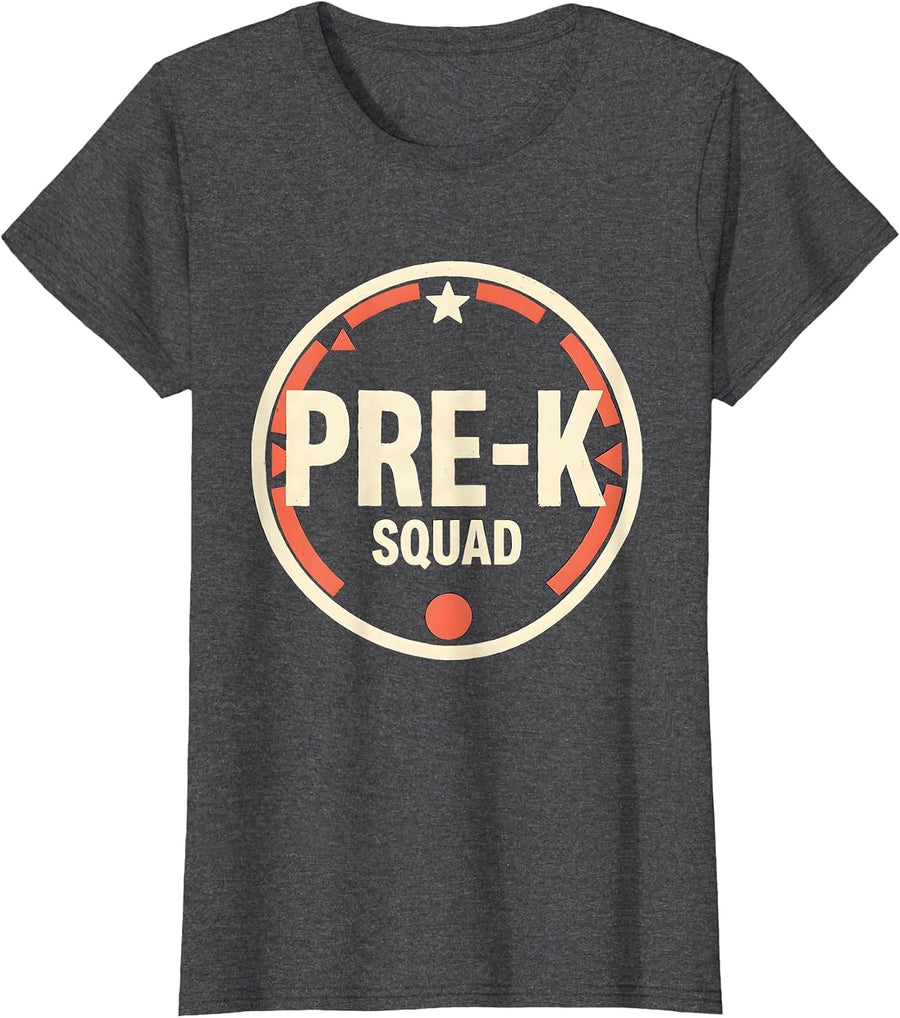 Women's Pre-K Squad Funny Preschool Teacher Humor Gift for Students T-Shirt - Dark Heather Grey