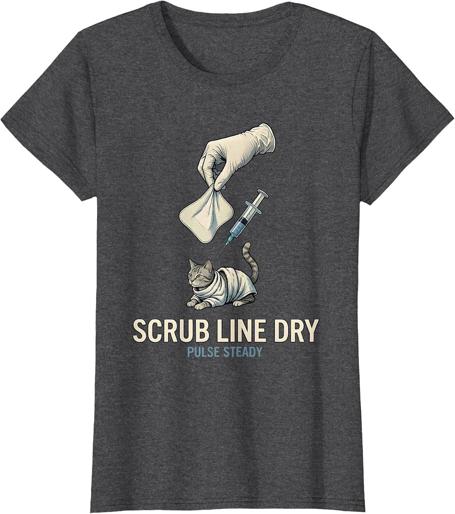Women's Scrub Line Dry Pulse Steady Veterinary Technician Vet Tech T-Shirt - Dark Heather Grey