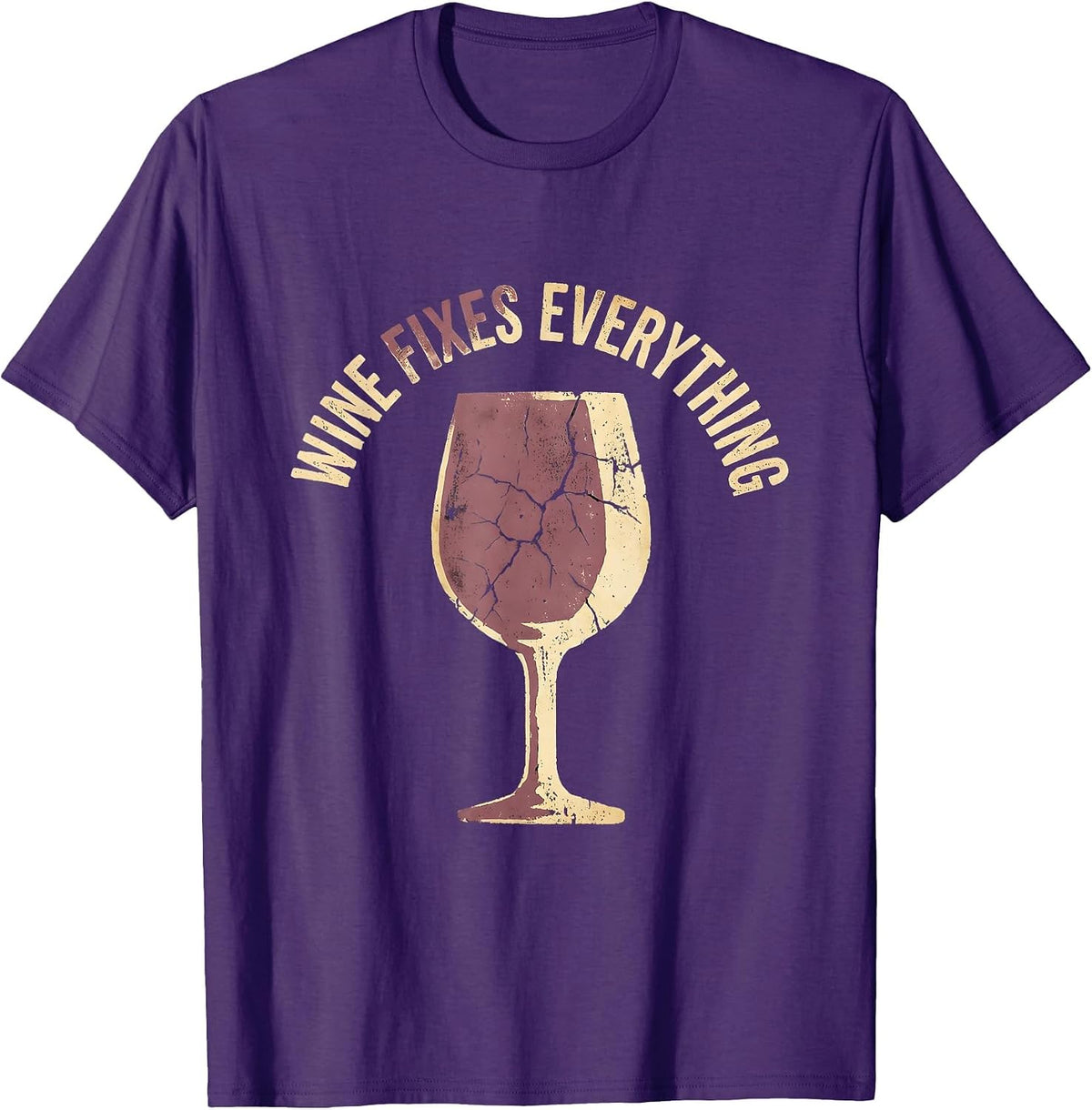 Wine Fixes Everything Funny Design T-Shirt - Purple
