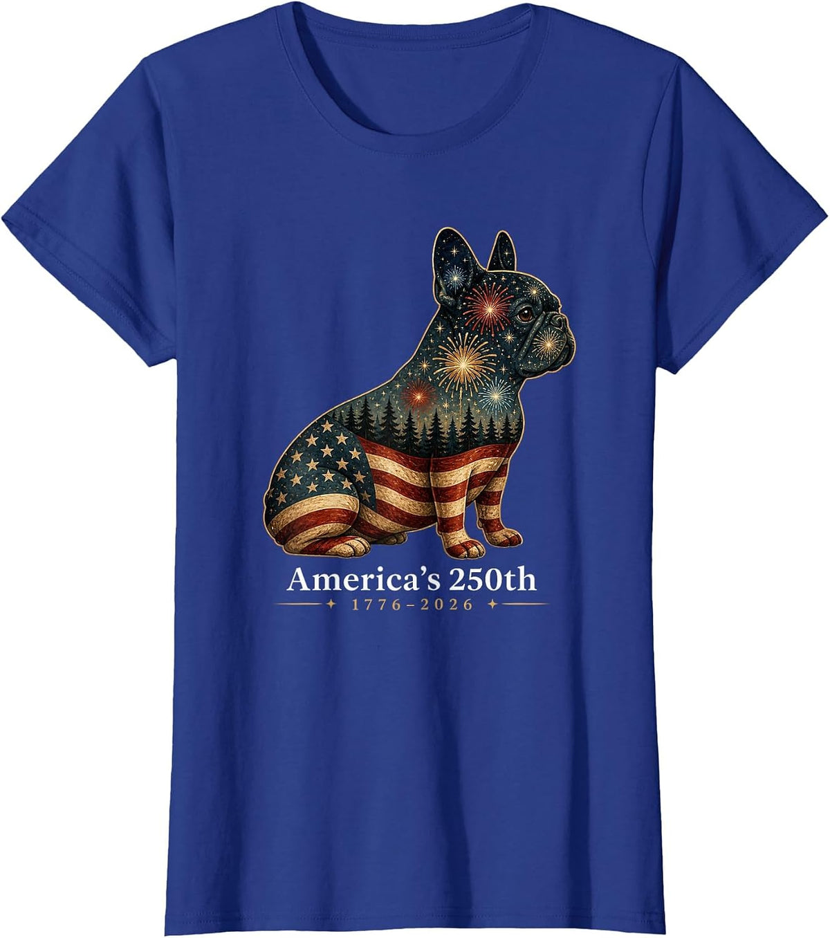 French Bulldog America's 250th Patriotic Dog Fireworks T-Shirt - Royal Blue