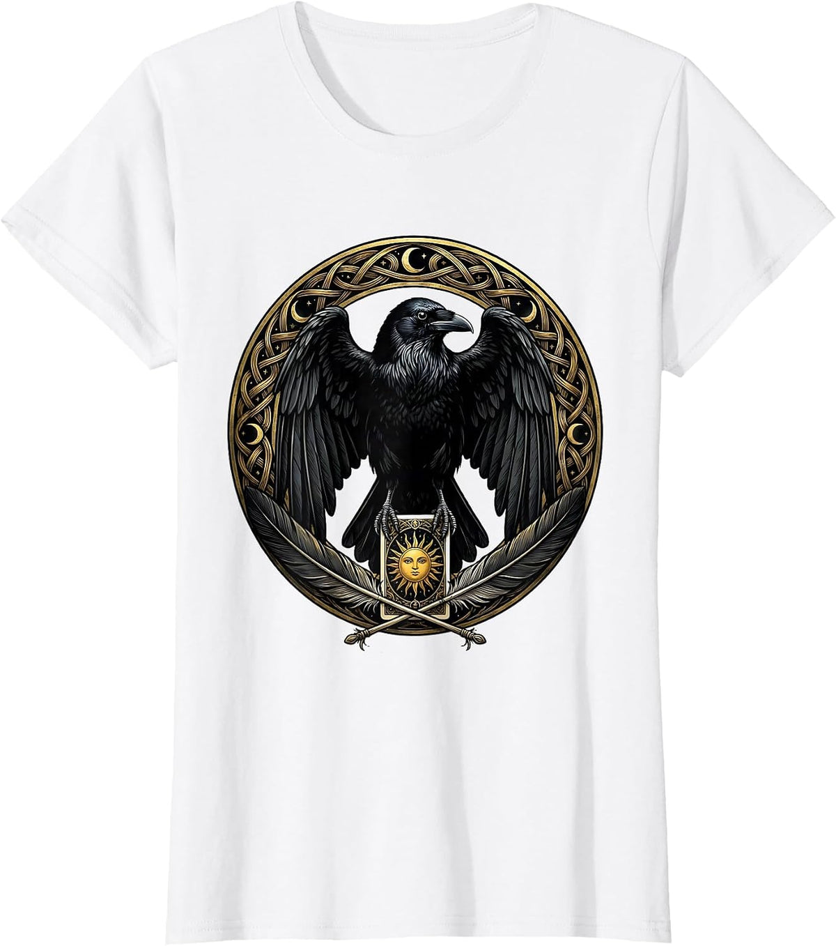 Women's Crow Holding Tarot Card Mystic Raven Illustration T-Shirt - White