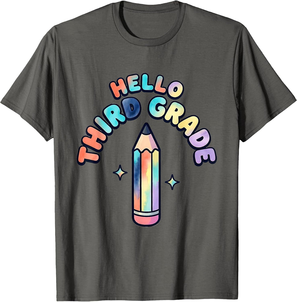 Men's Hello Third Grade Colorful Elementary Girl Back To School T-Shirt - Asphalt Grey
