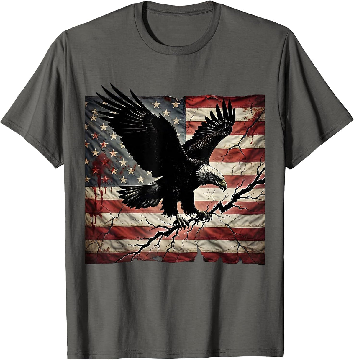 Bald Eagle Lightning Bolt Patriotic USA Design T-Shirt - Asphalt Grey