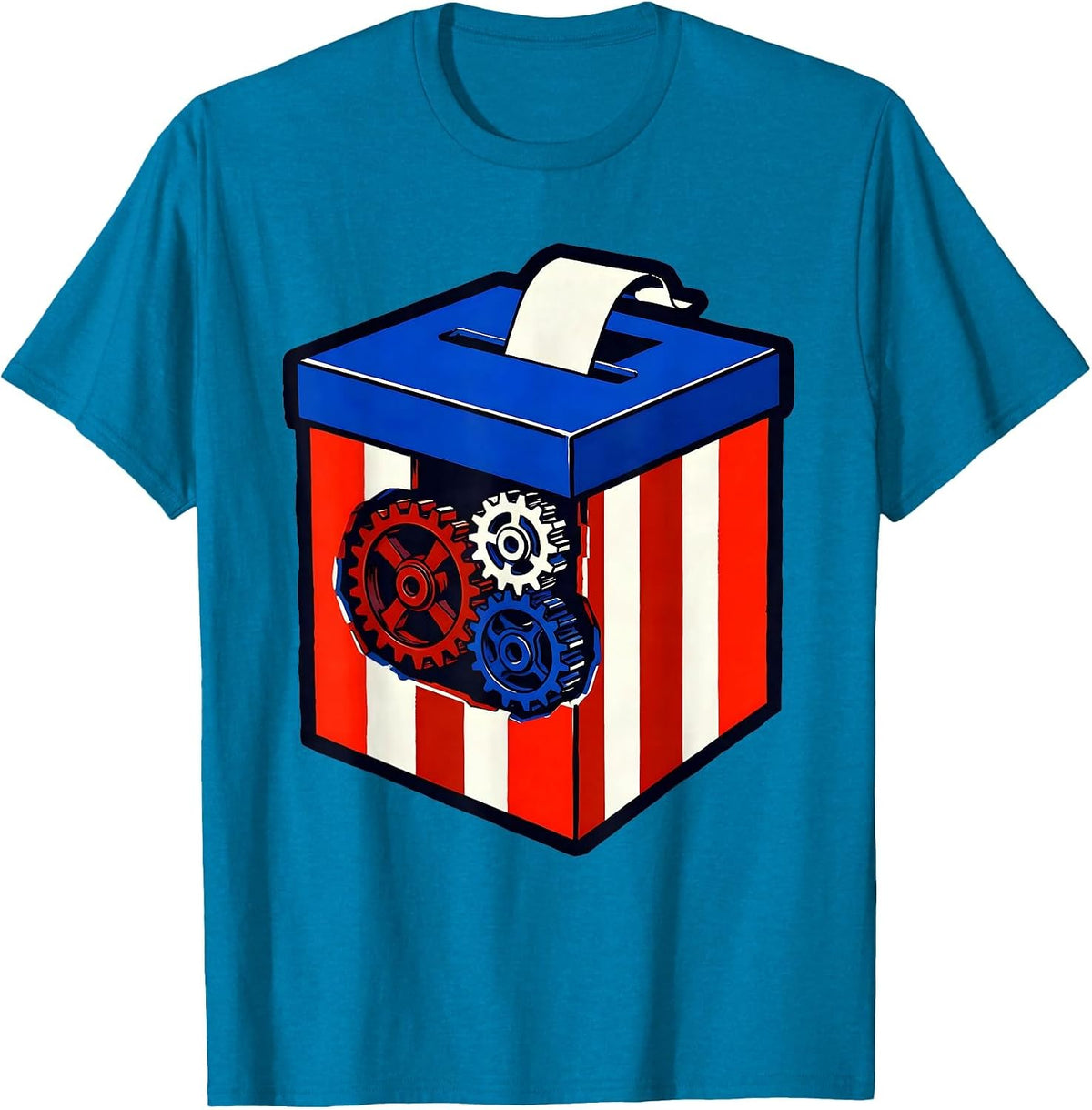 Civic Pride Ballot Box Gears Labor Day Design T-Shirt - Sapphire Blue