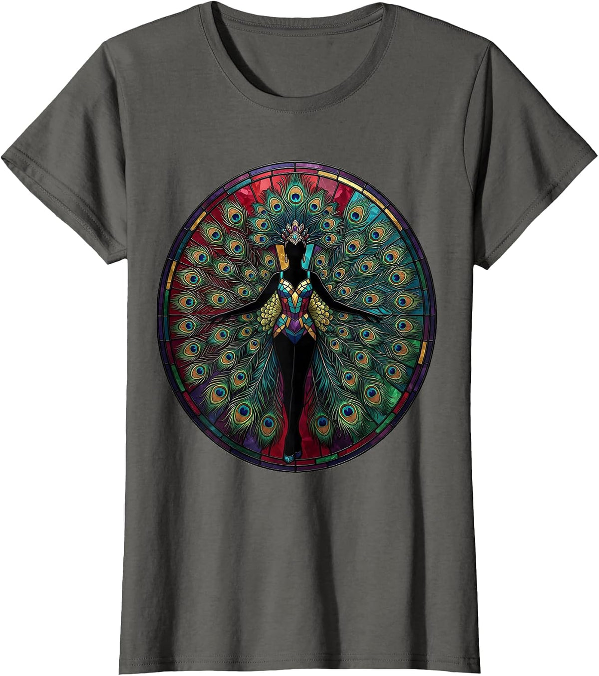 Women's Showgirl Fan Dance Graphic Tee T-Shirt - Asphalt Grey