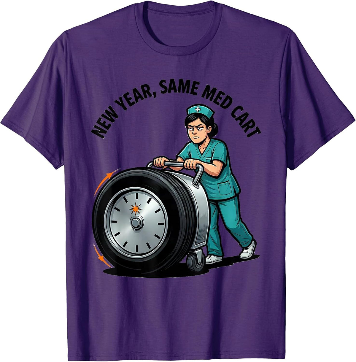 Men's New Year, Same Med Cart Funny Nurse Crew Holiday Party T-Shirt - Purple