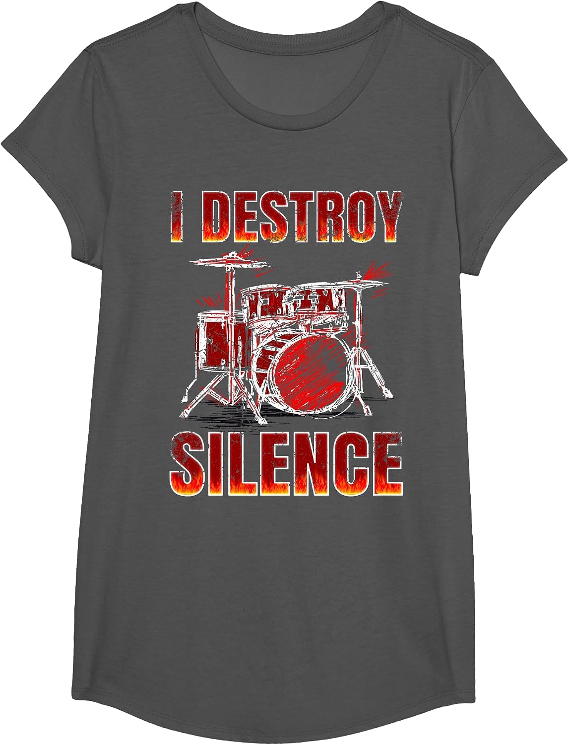 Drummer. Percussion. I Destroy Silence. T-Shirt - Girls Asphalt Grey