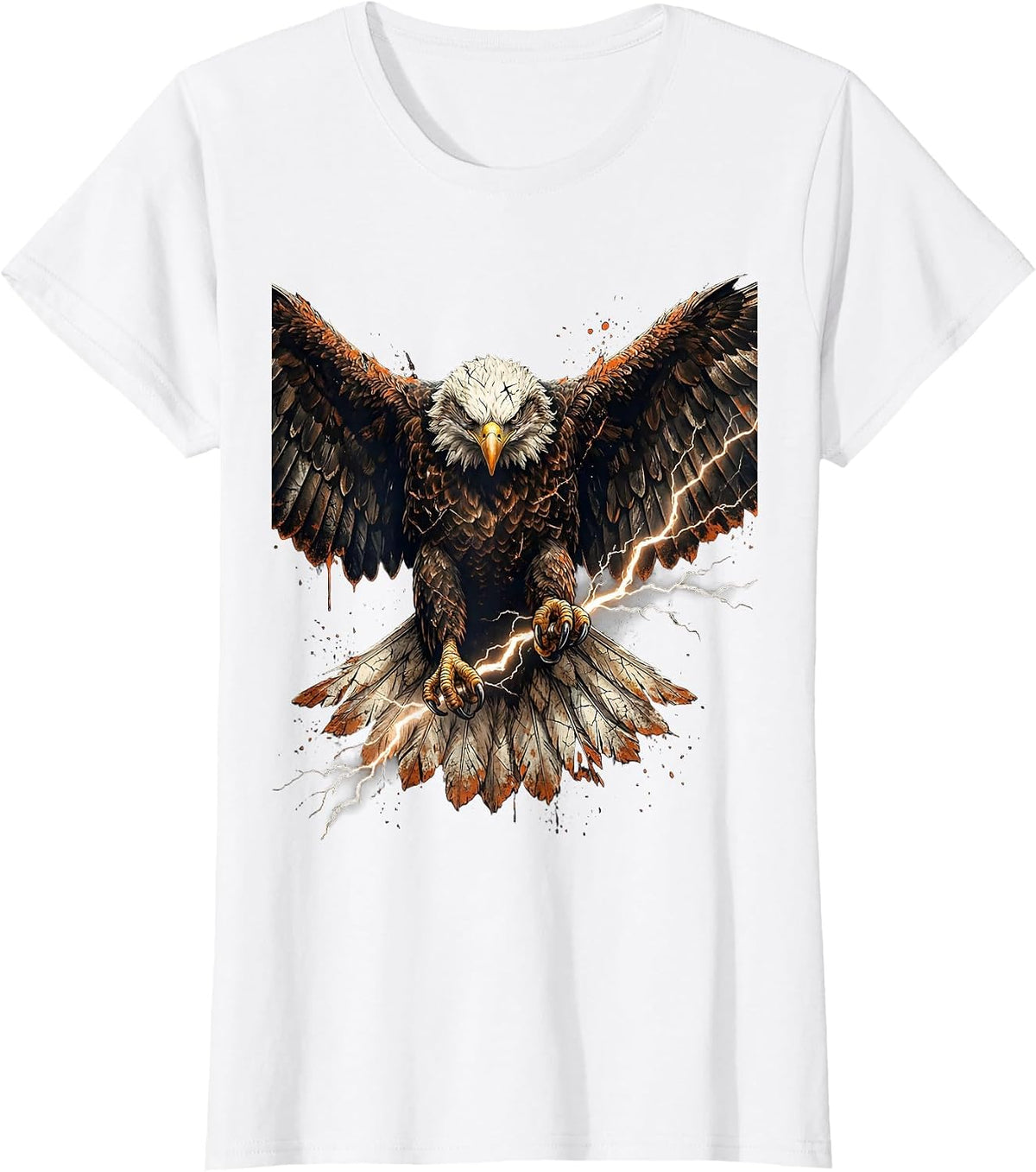 Bald Eagle Clutching Lightning Bolt Graphic T-Shirt - White