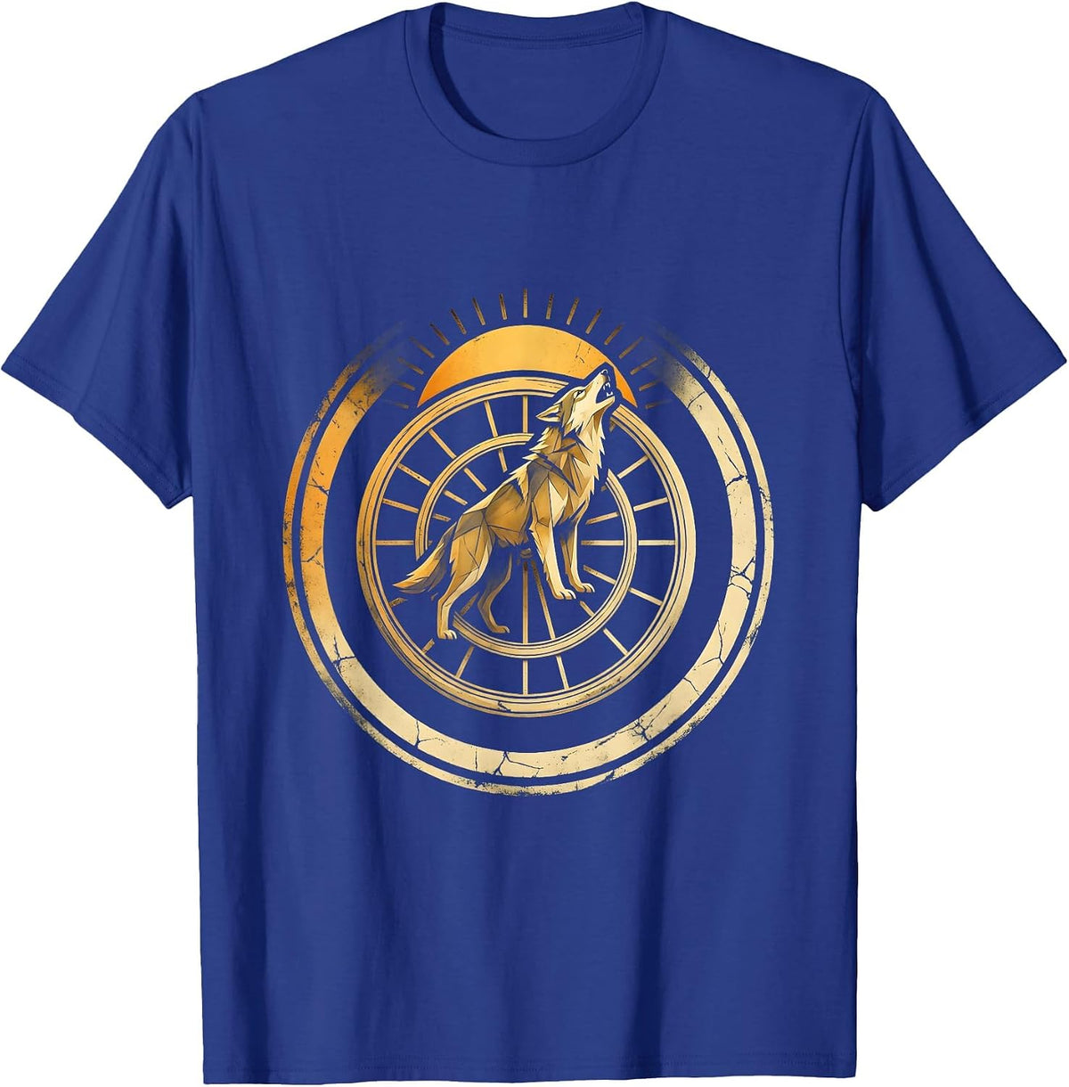 Wolf Howling Mountain Bike Wheels Graphic Tee T-Shirt - Royal Blue