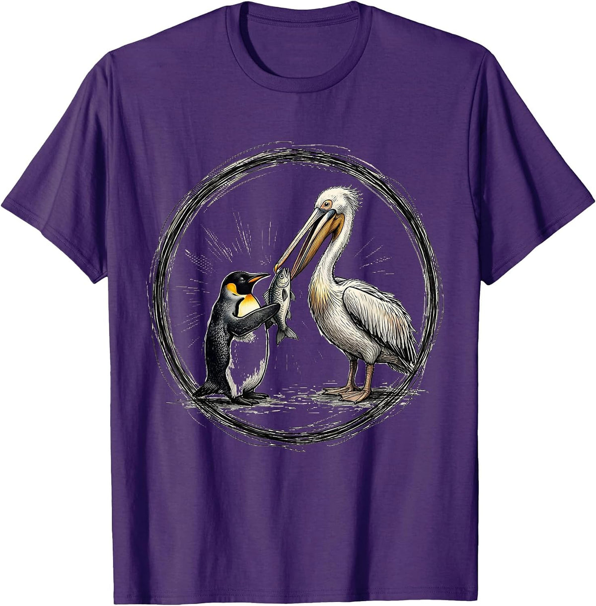 Be Kind Penguin and Pelican Sharing Design T-Shirt - Purple