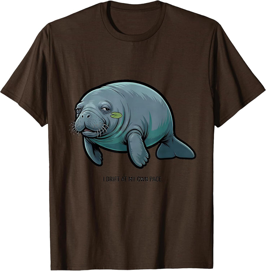 I Drift At My Own Pace Funny Manatee Sea Animal Lover T-Shirt - Brown