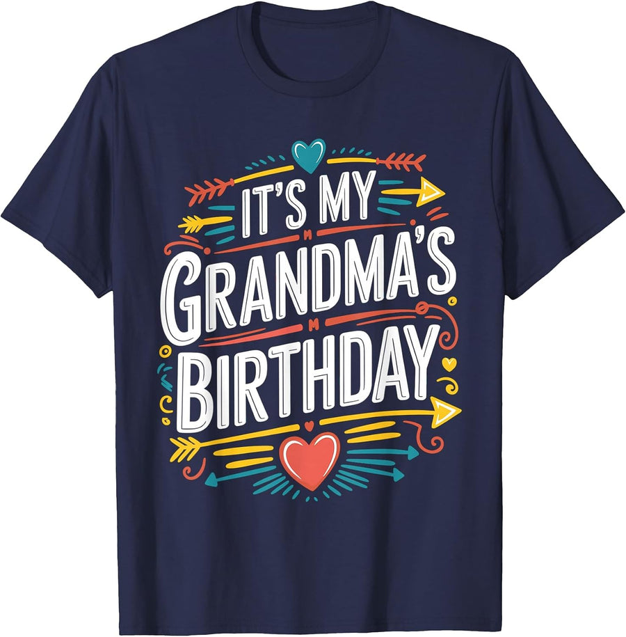 Boho Nostalgia Design It's My Grandma's Birthday Women Kids T-Shirt - Navy Blue