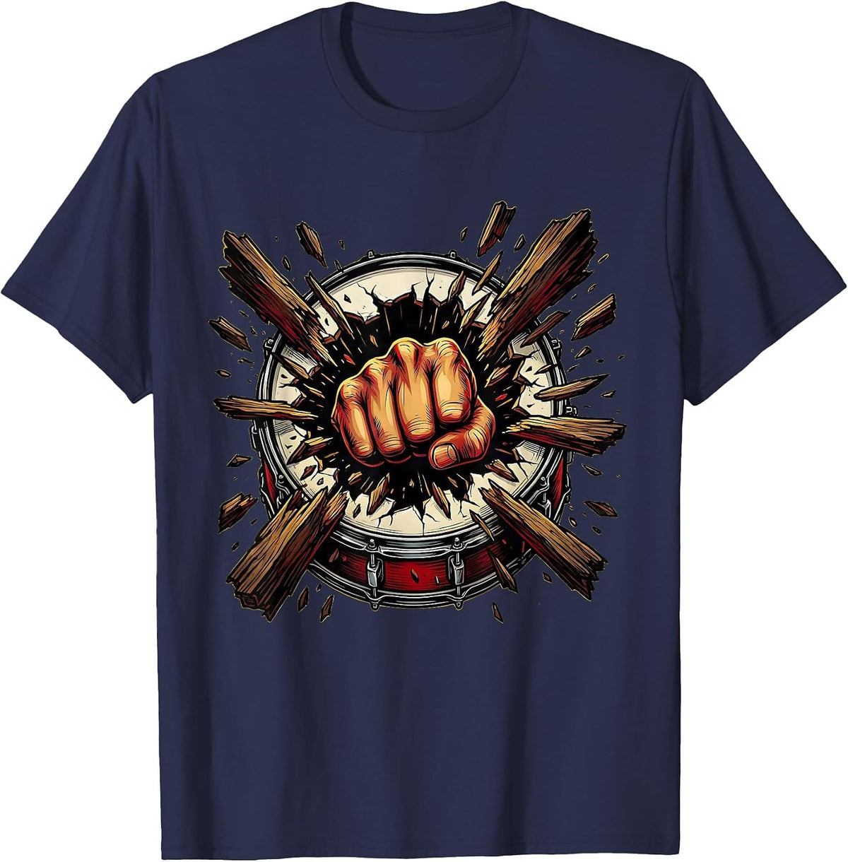 Men's Rock Fist Burst Bass Drum Graphic Tee T-Shirt - Navy Blue