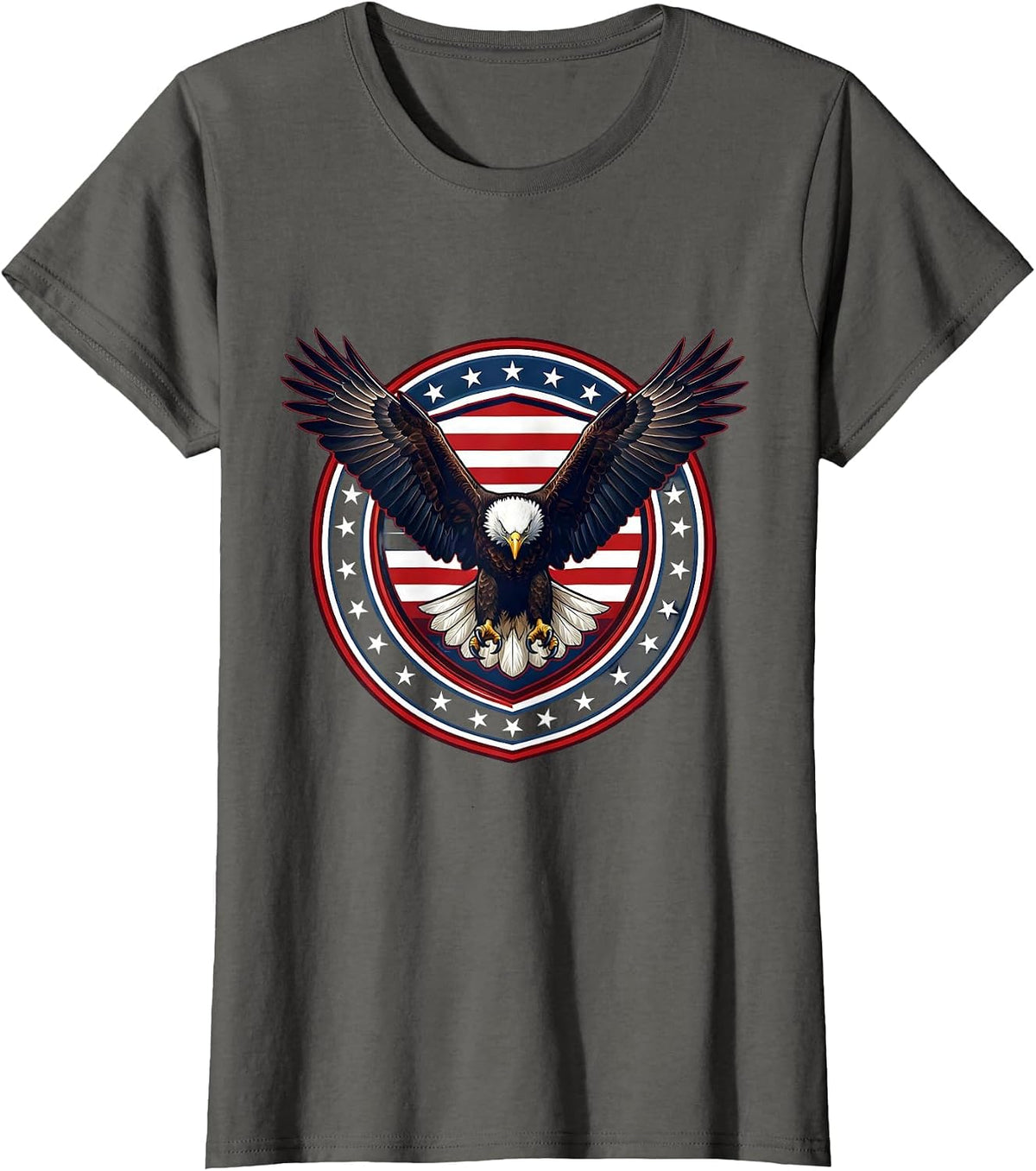 Women's Bald Eagle Landing Wings Spread Freedom Design T-Shirt - Asphalt Grey