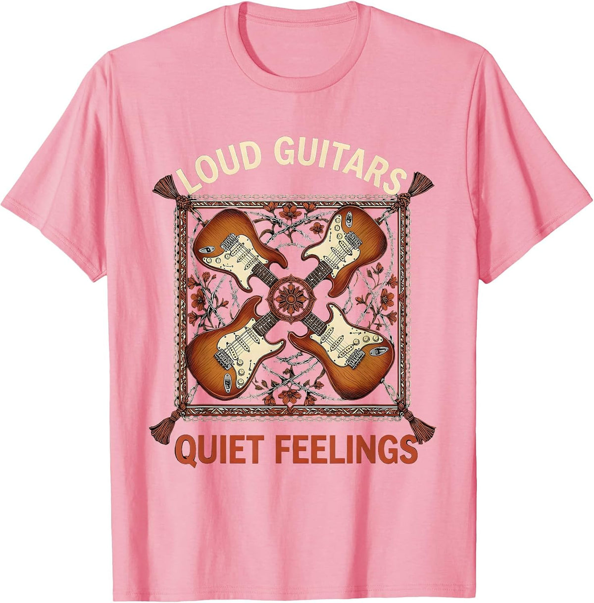 Loud Guitars Quiet Feelings Grunge Design T-Shirt - Pink