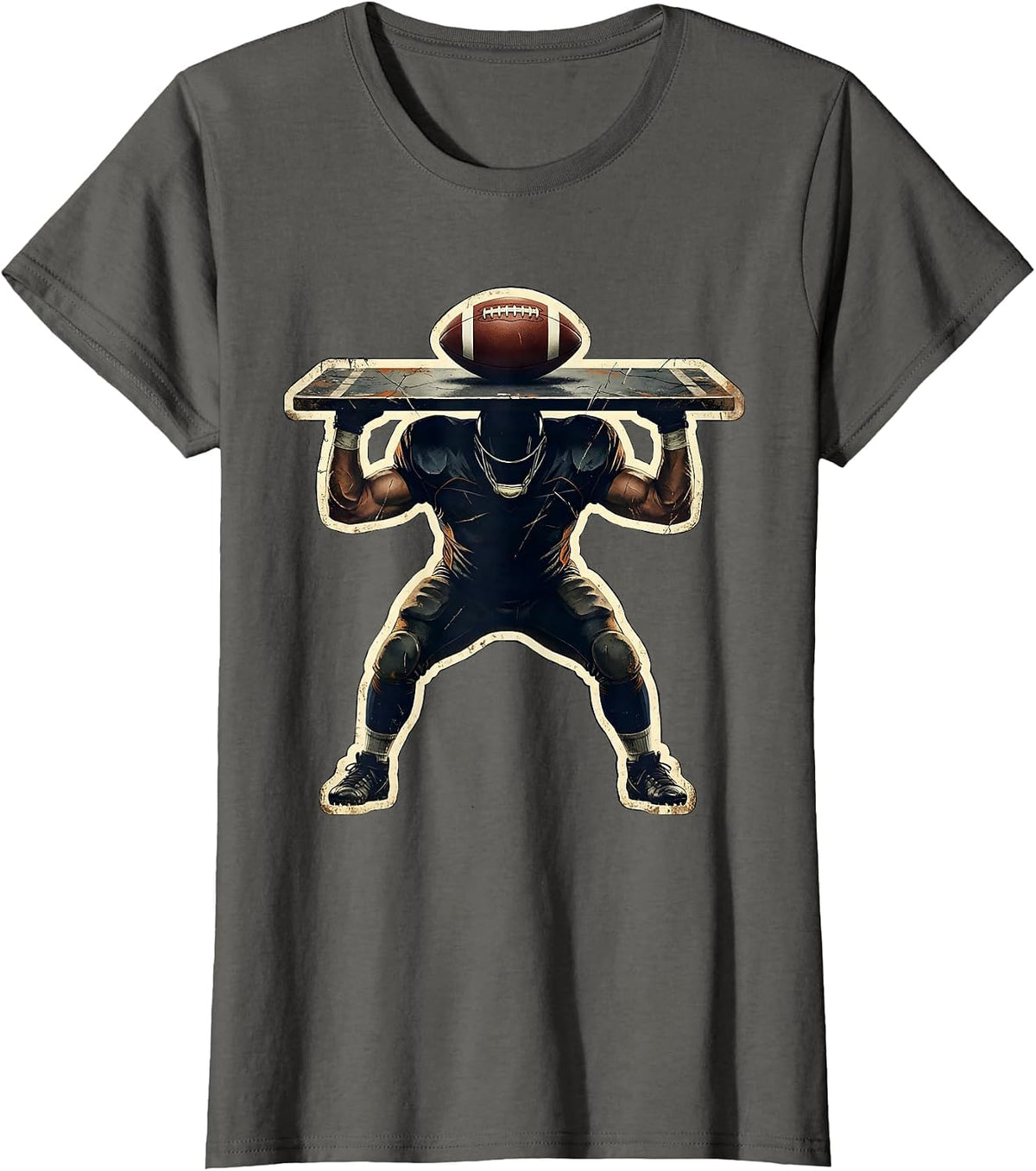 Women's Lineman Stance Distressed Football Fan Humor T-Shirt - Asphalt Grey
