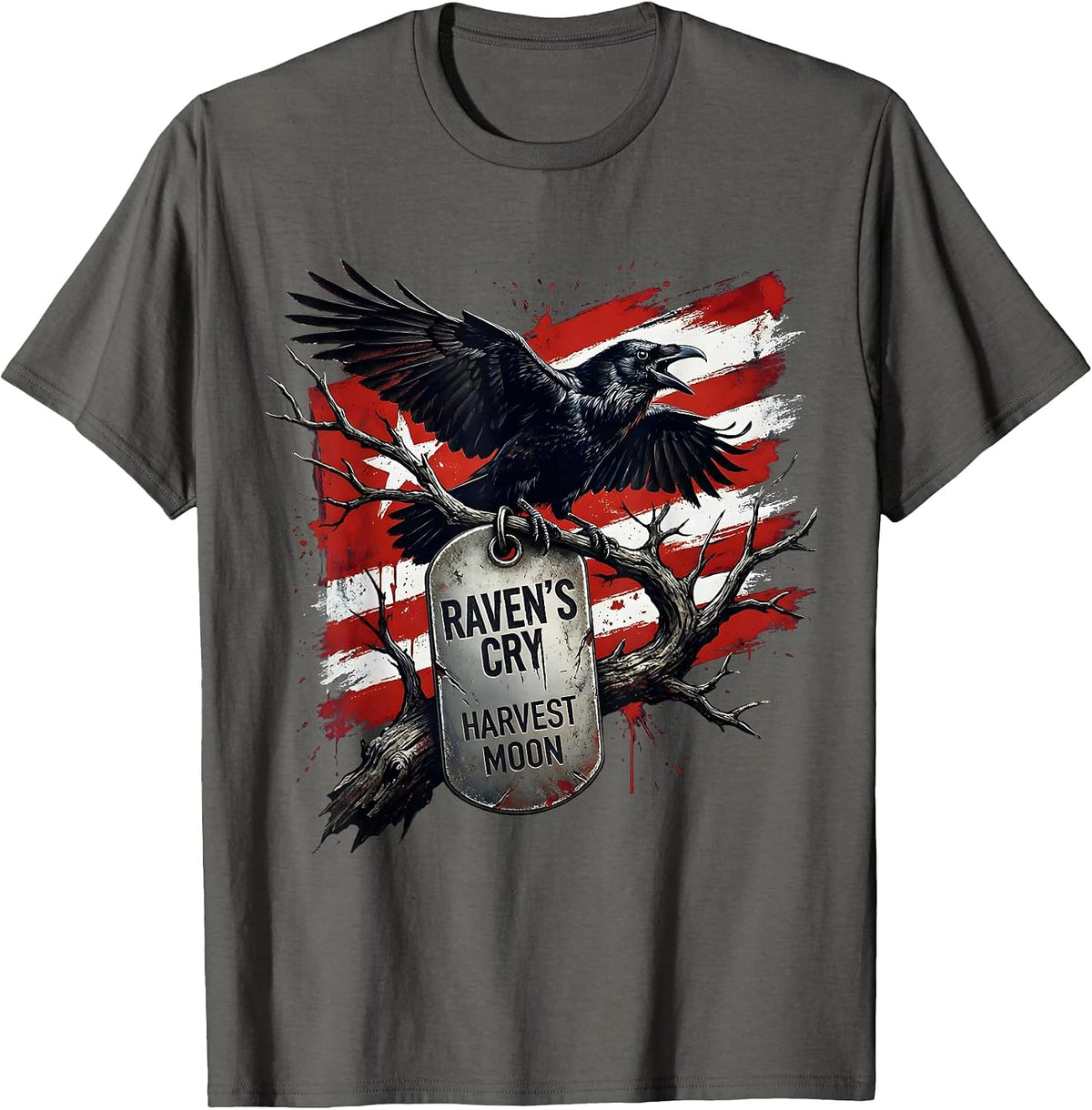 Men's Raven's Cry Harvest Moon Gothic Halloween Design T-Shirt - Asphalt Grey