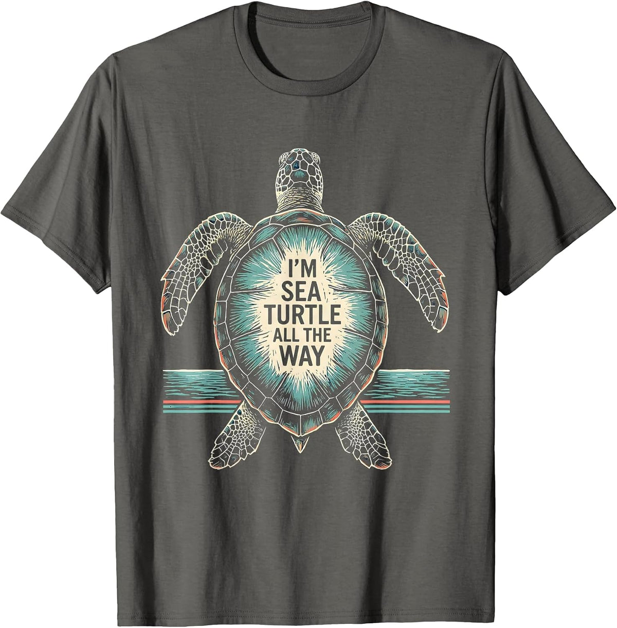 I'm Sea Turtle All The Way Linocut Sea Turtle Lover Vacation T-Shirt - Asphalt Grey