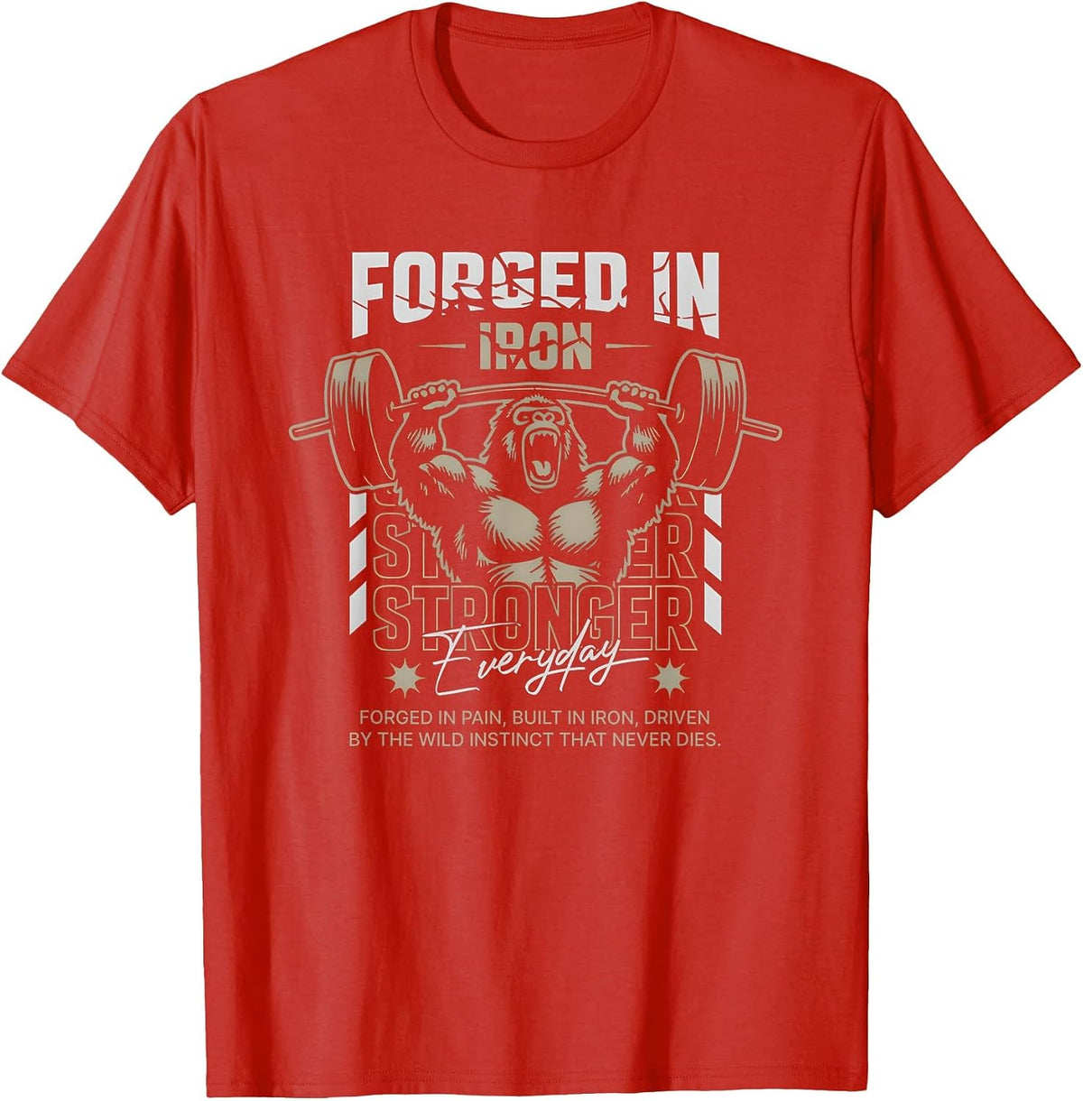 Forged in Iron Gorilla Weightlifting Stronger Every Day T-Shirt - Red