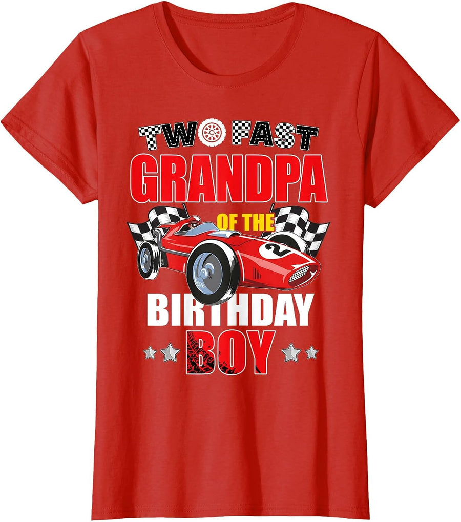 Grandpa of The Two Fast 2nd Birthday Boy Racing Car Family T-Shirt, Women, Red, X-Large - As Pictured