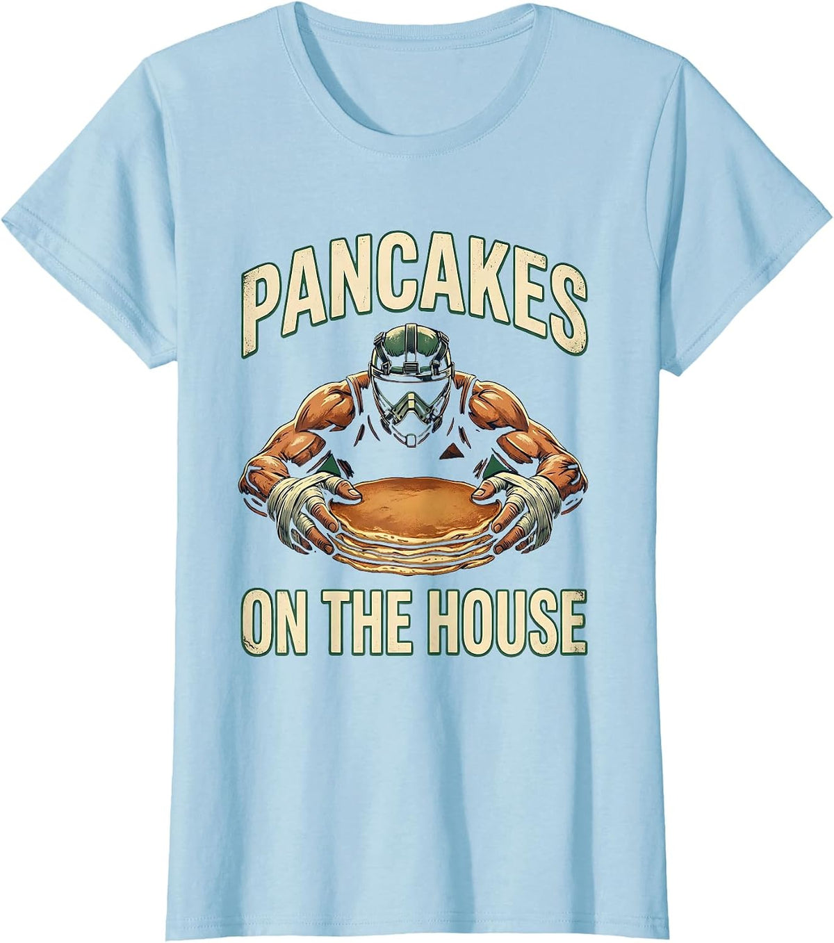 Pancakes On The House Vintage Football Lineman Game-Day T-Shirt - Baby Blue
