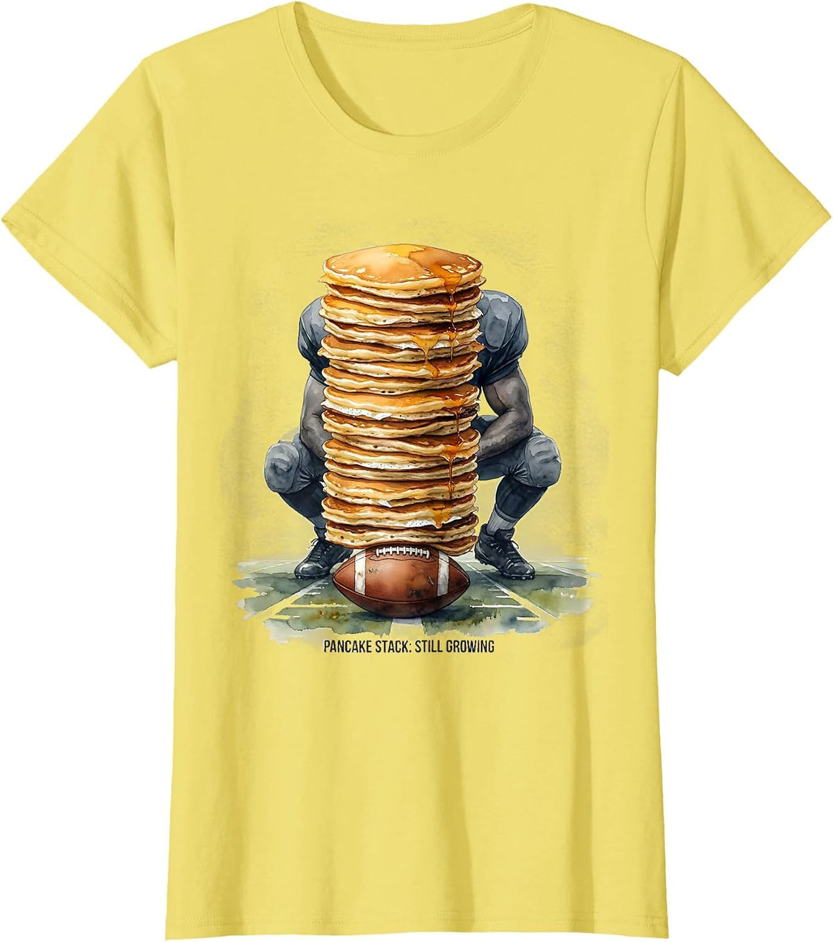 Pancake Stack: Still Growing Funny Football Lineman Gift T-Shirt - Lemon Yellow