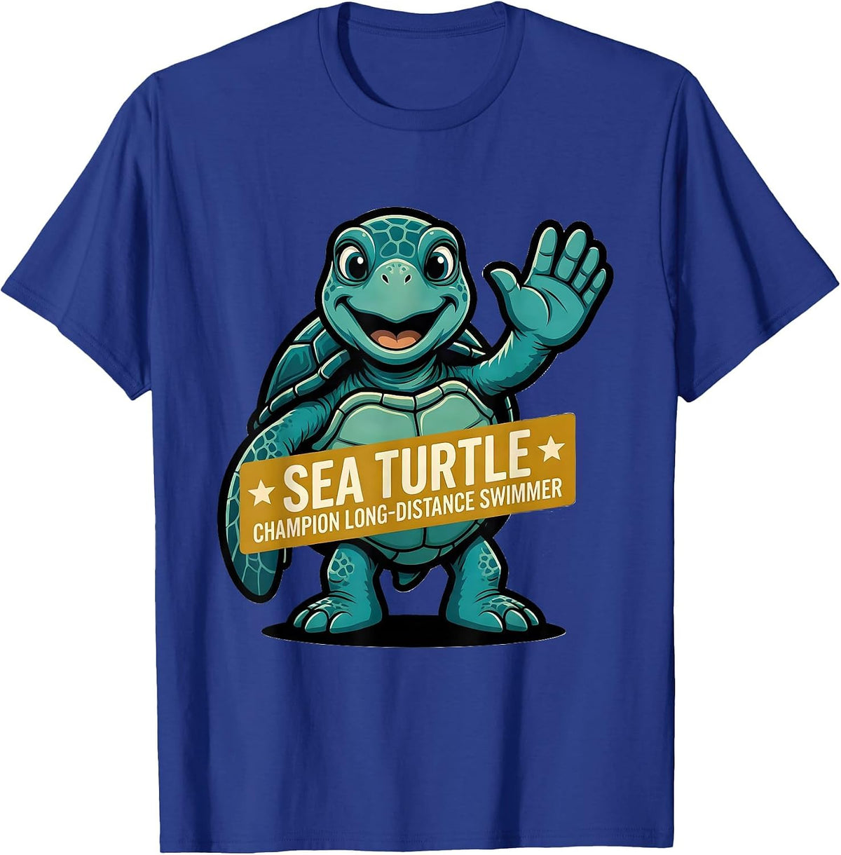 Sea Turtle: Champion Long-Distance Swimmer Retro Mascot T-Shirt - Royal Blue