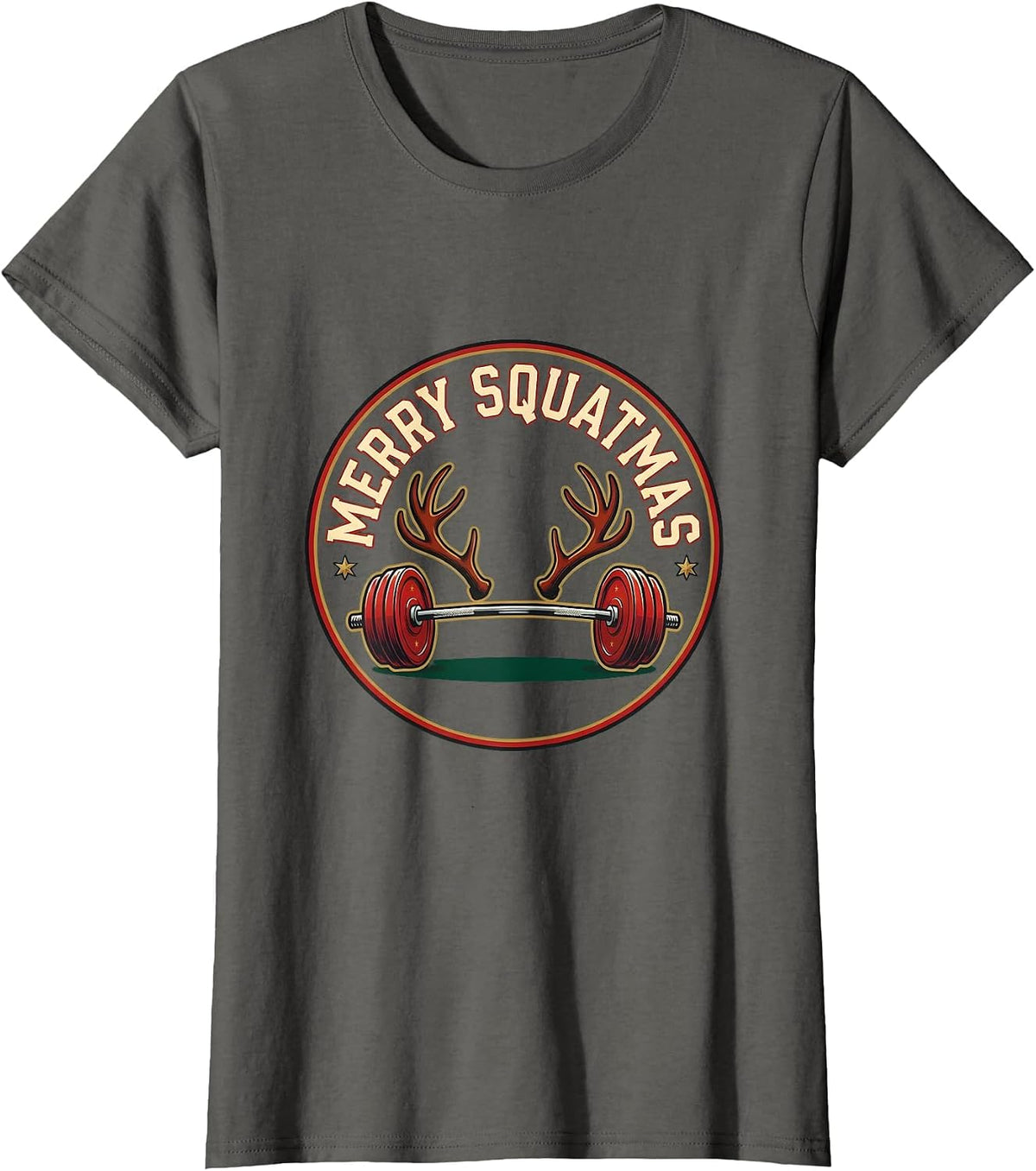 Women's Merry Squatmas Funny Christmas Gym Workout Weightlifting T-Shirt - Asphalt Grey