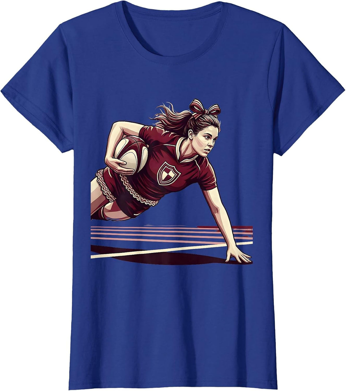 Women's Rugby Try Scorer Diving Forward Graphic T-Shirt - Royal Blue