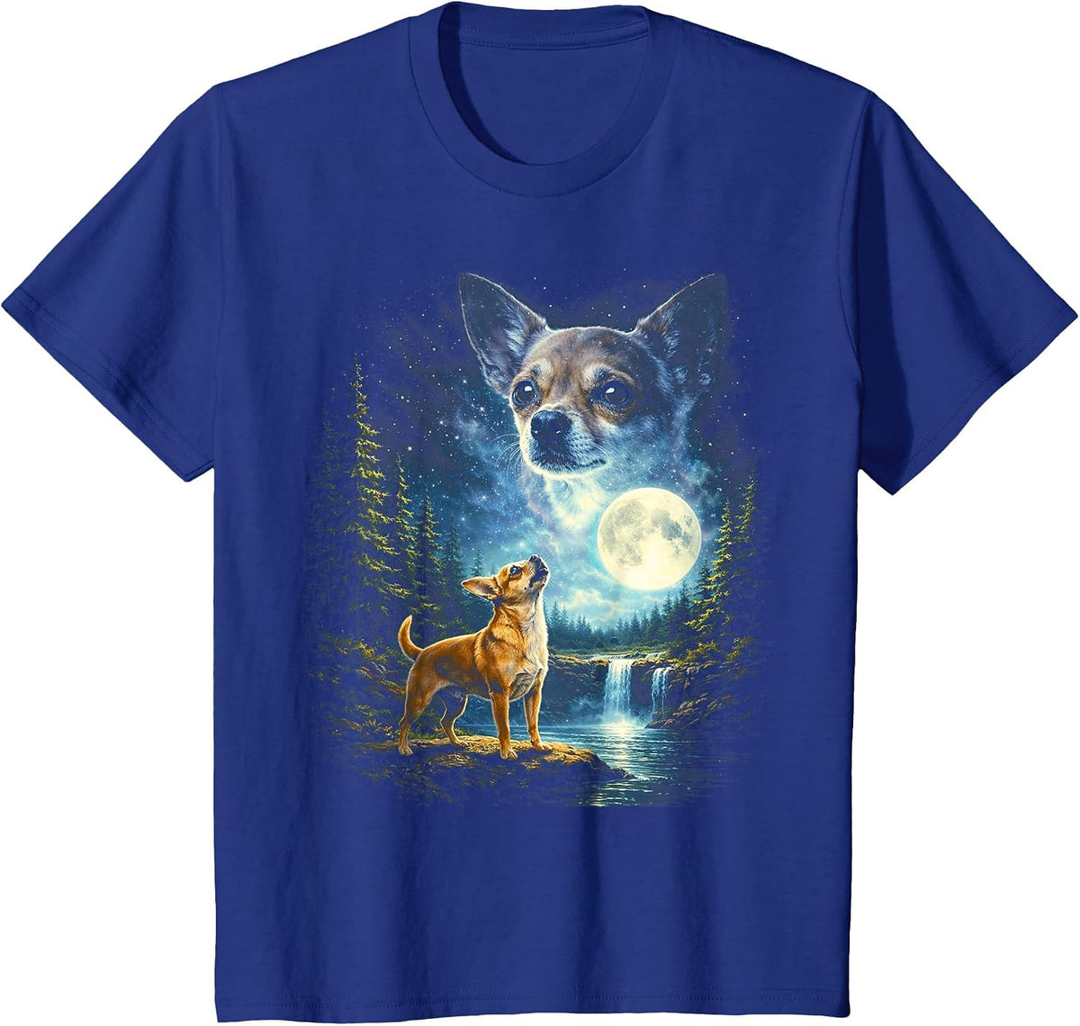 Chihuahua Howling Howl Vintage Funny Dog Moonlit Moon Art T-Shirt - Royal Blue