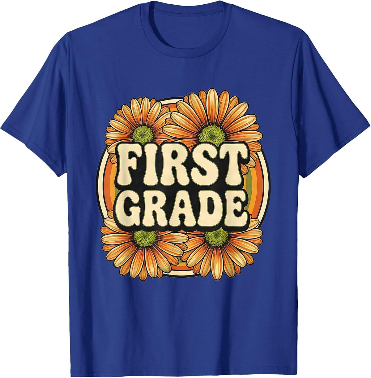 Men's FIRST GRADE Retro Flower Power Squared First Grade Back To T-Shirt - Royal Blue