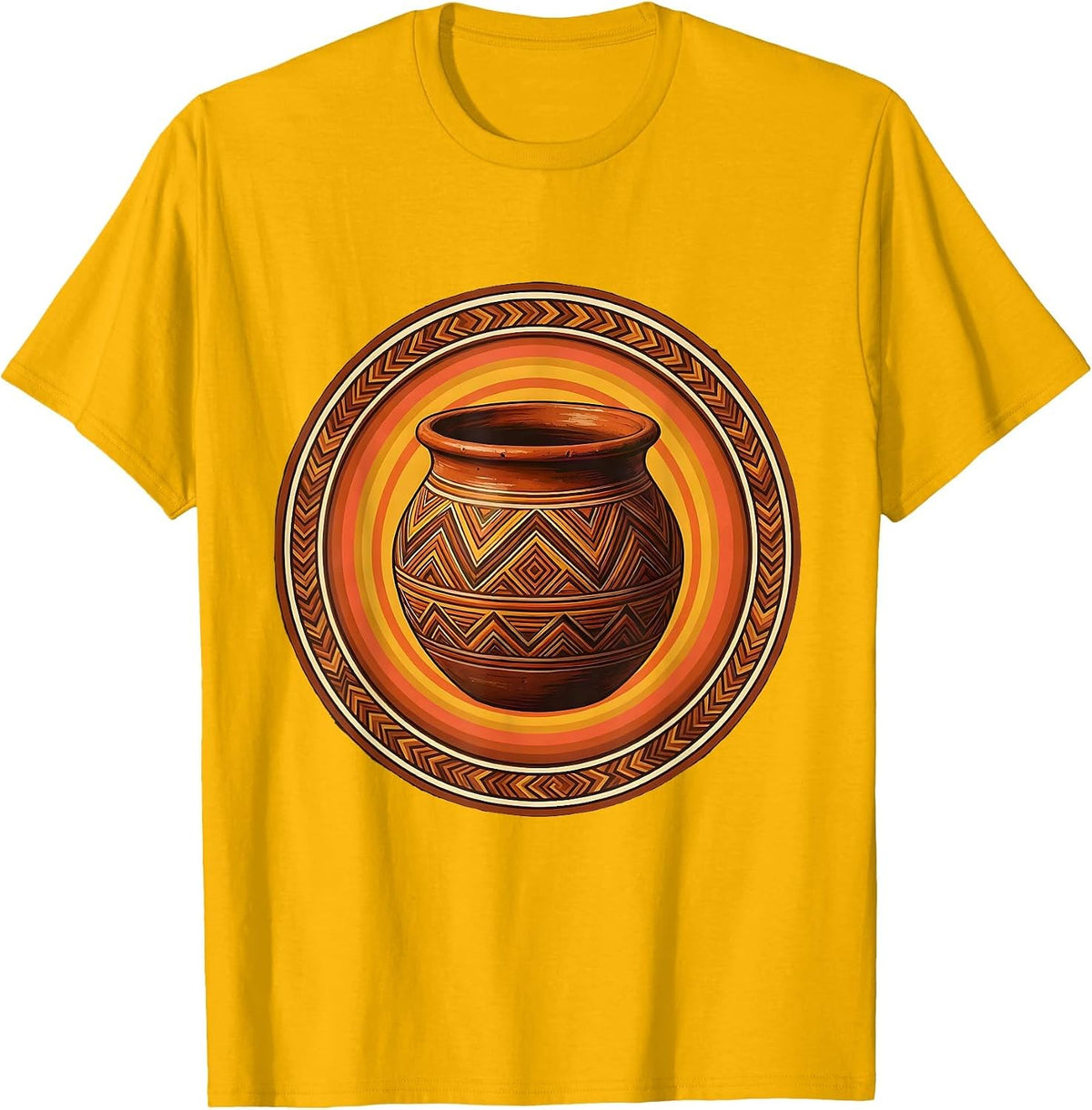 Oaxacan Black Clay Pot Mexican Folk Art Design T-Shirt - Golden Yellow