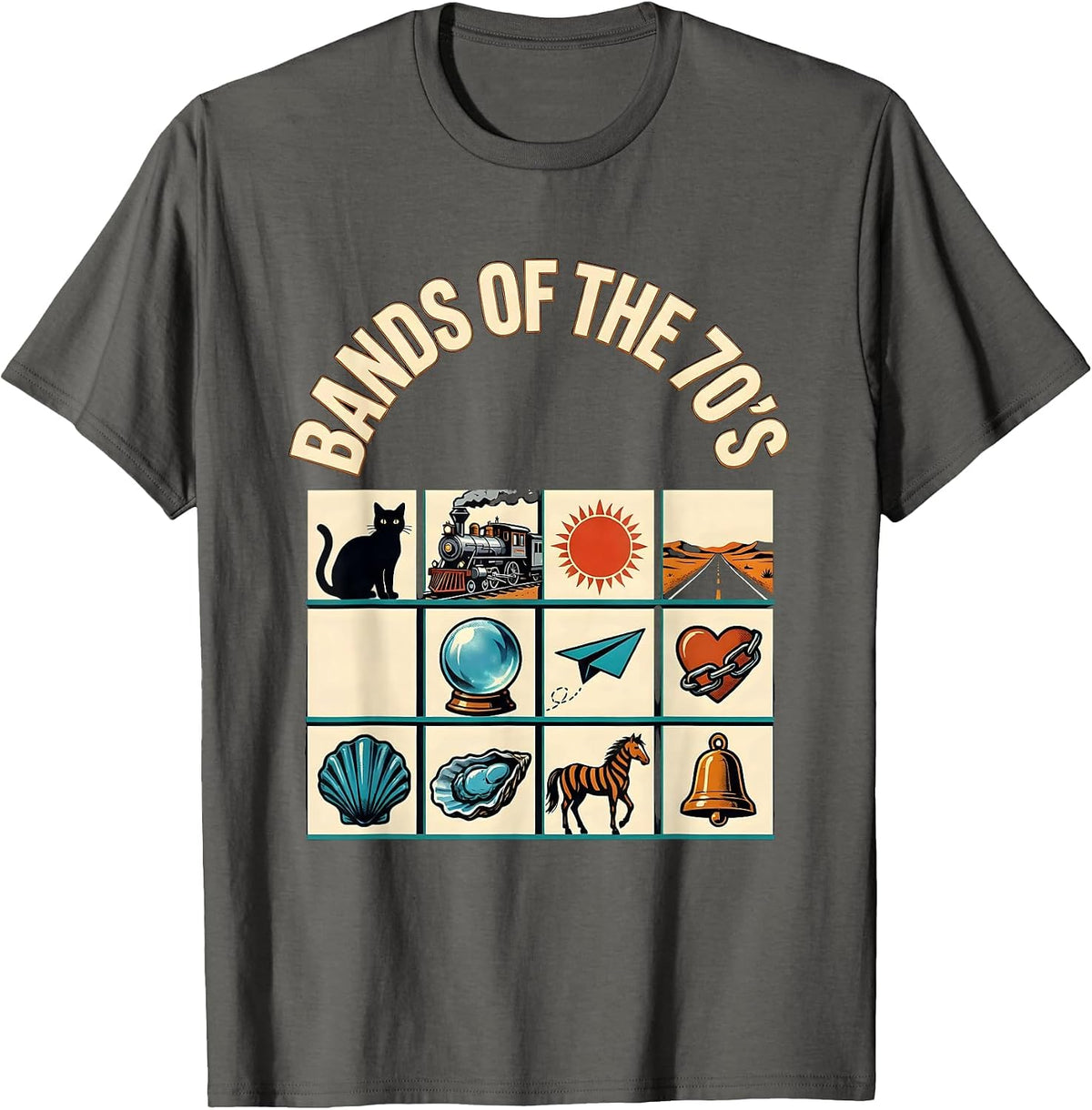 Bands Of The 70's Retro Vintage Classic Rock Music Trivia T-Shirt - Asphalt Grey