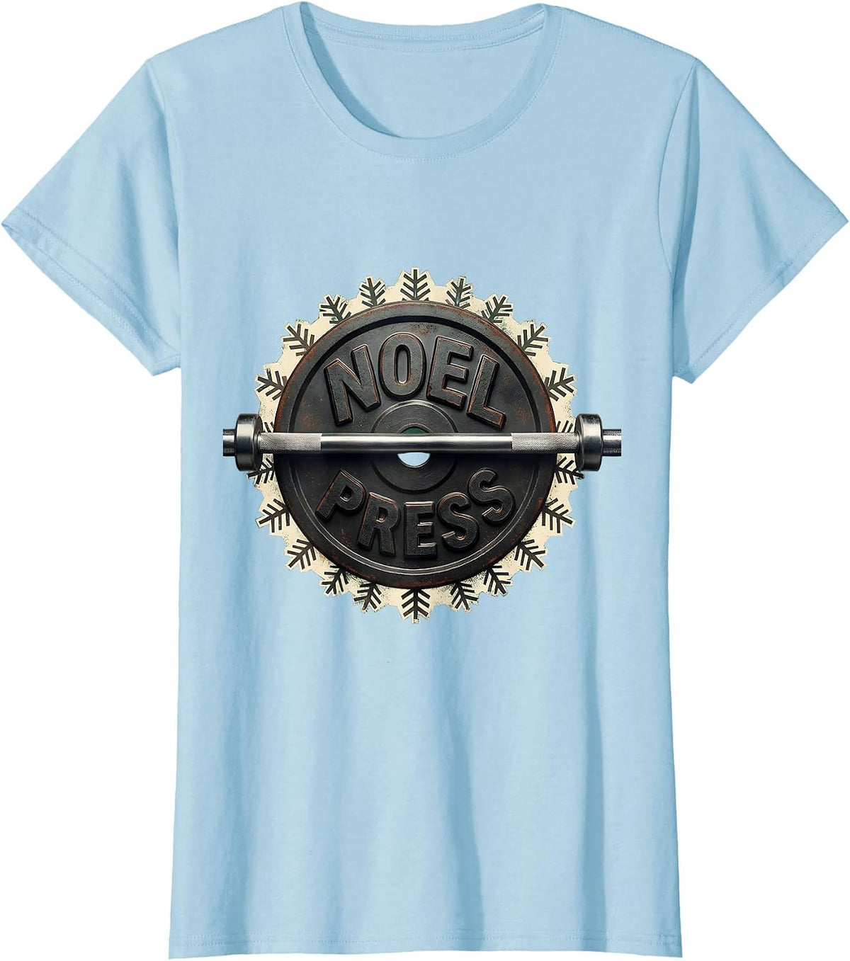 Noel Press Rubber Stamp Funny Christmas Gym Weightlifting T-Shirt - Baby Blue